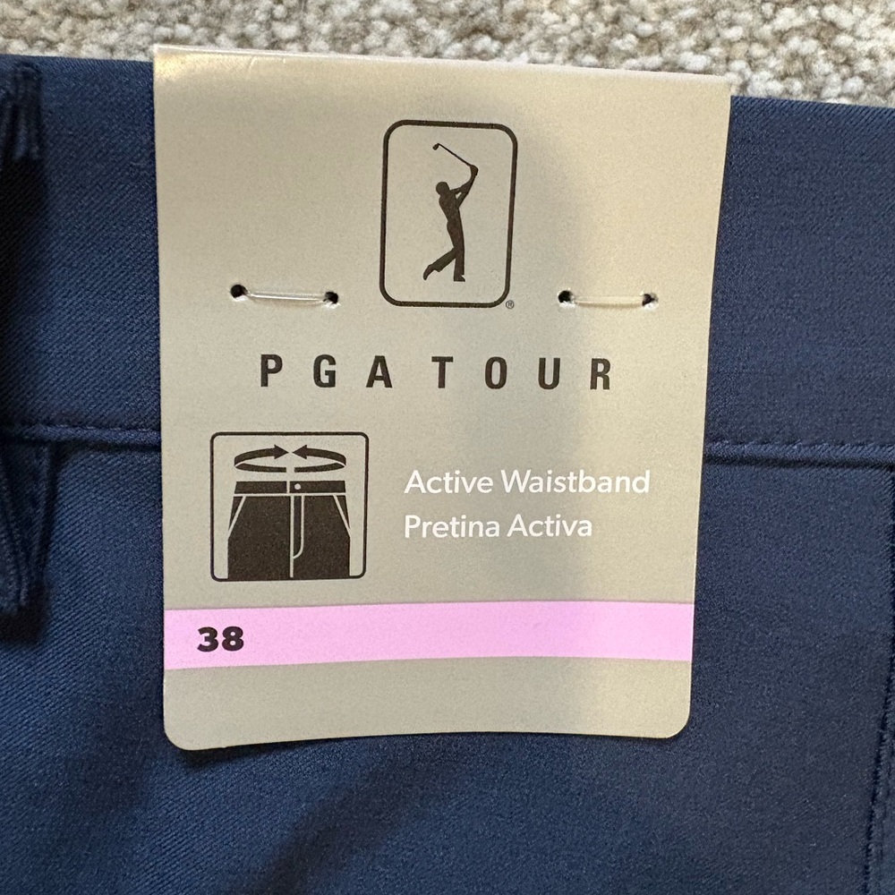 PGA Tour Men's Deep Blue Flat Front Golf Shorts UPF 50 Sun Protection - Picture 3 of 5